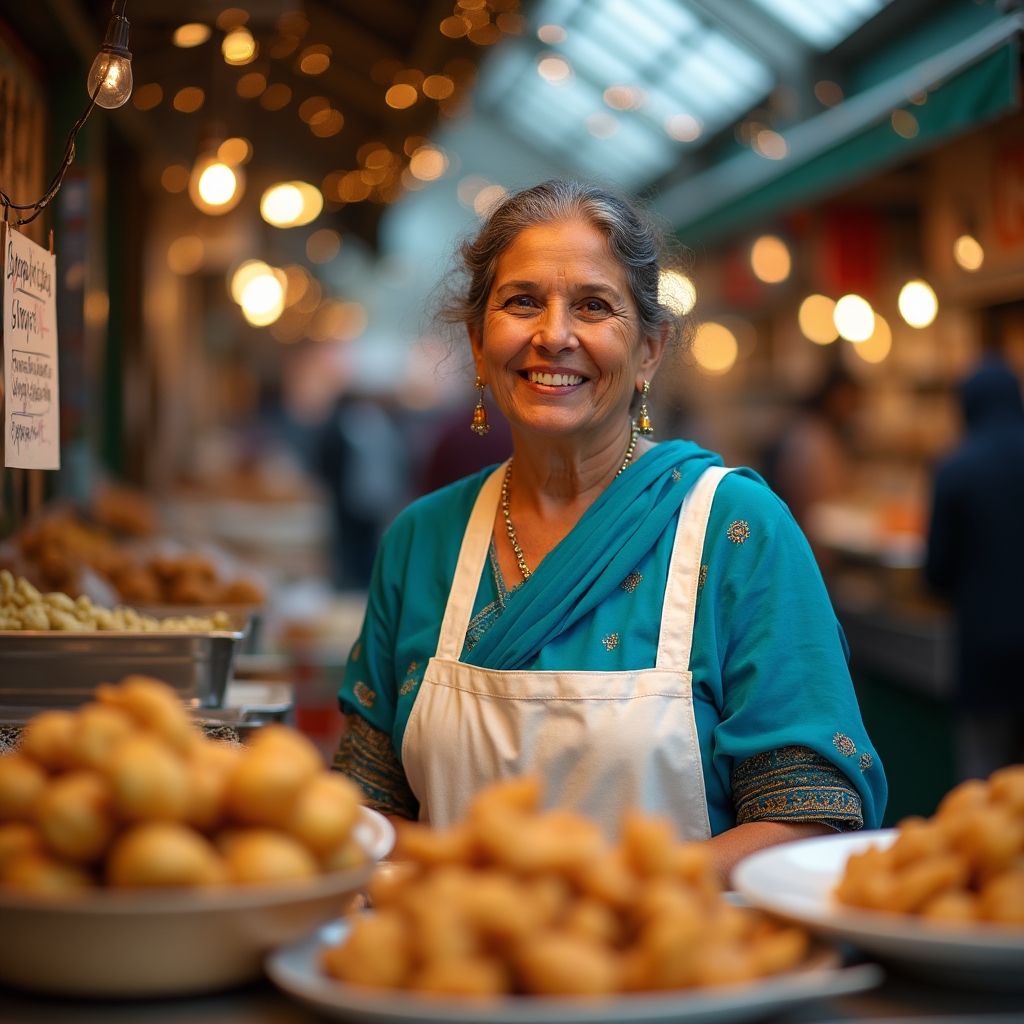 A vendor at a Philadelphia neighborhood market arranging fresh ingredients with care